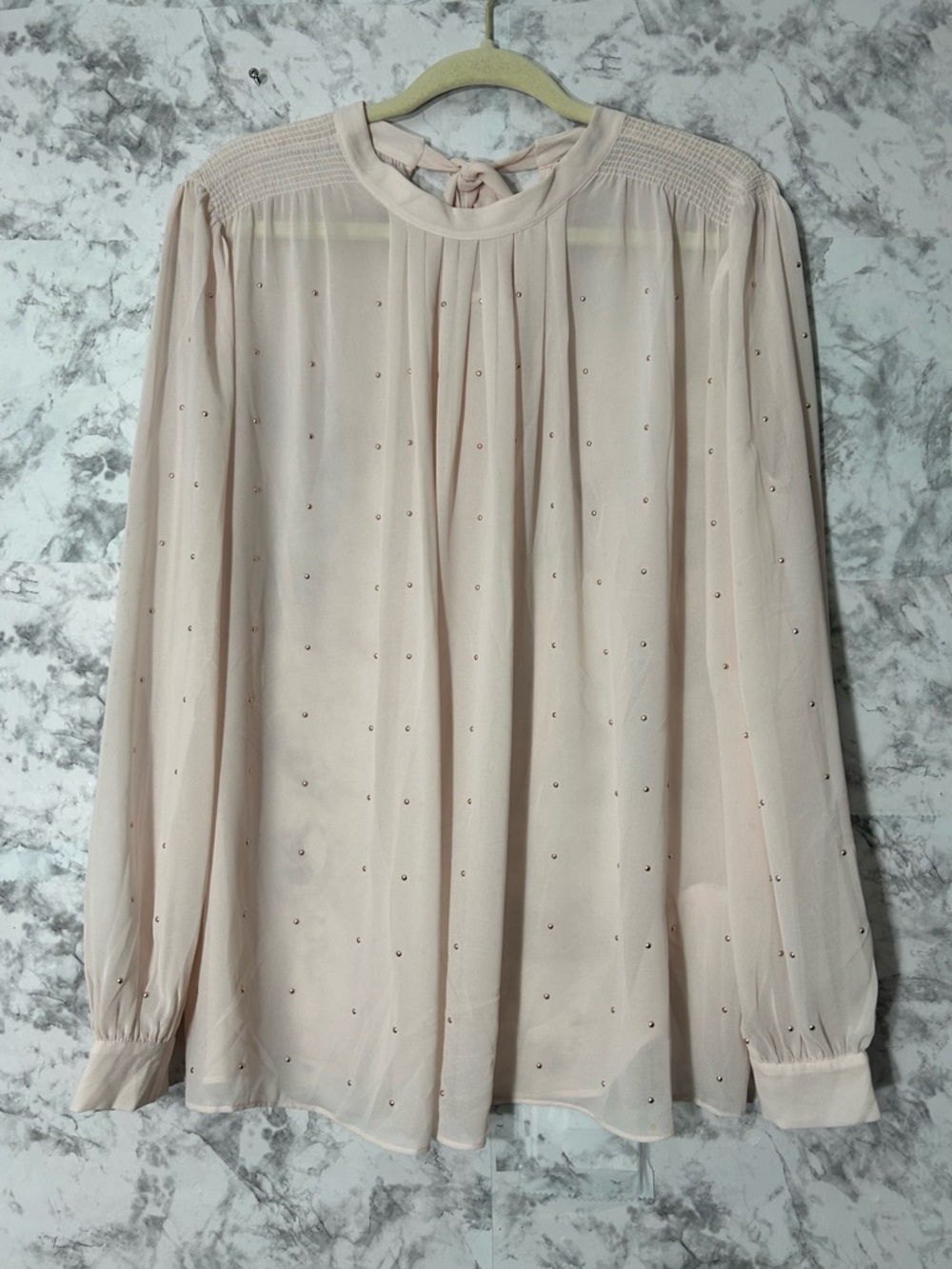 Ann Taylor Pale Blush Long Sleeve Beaded Blouse